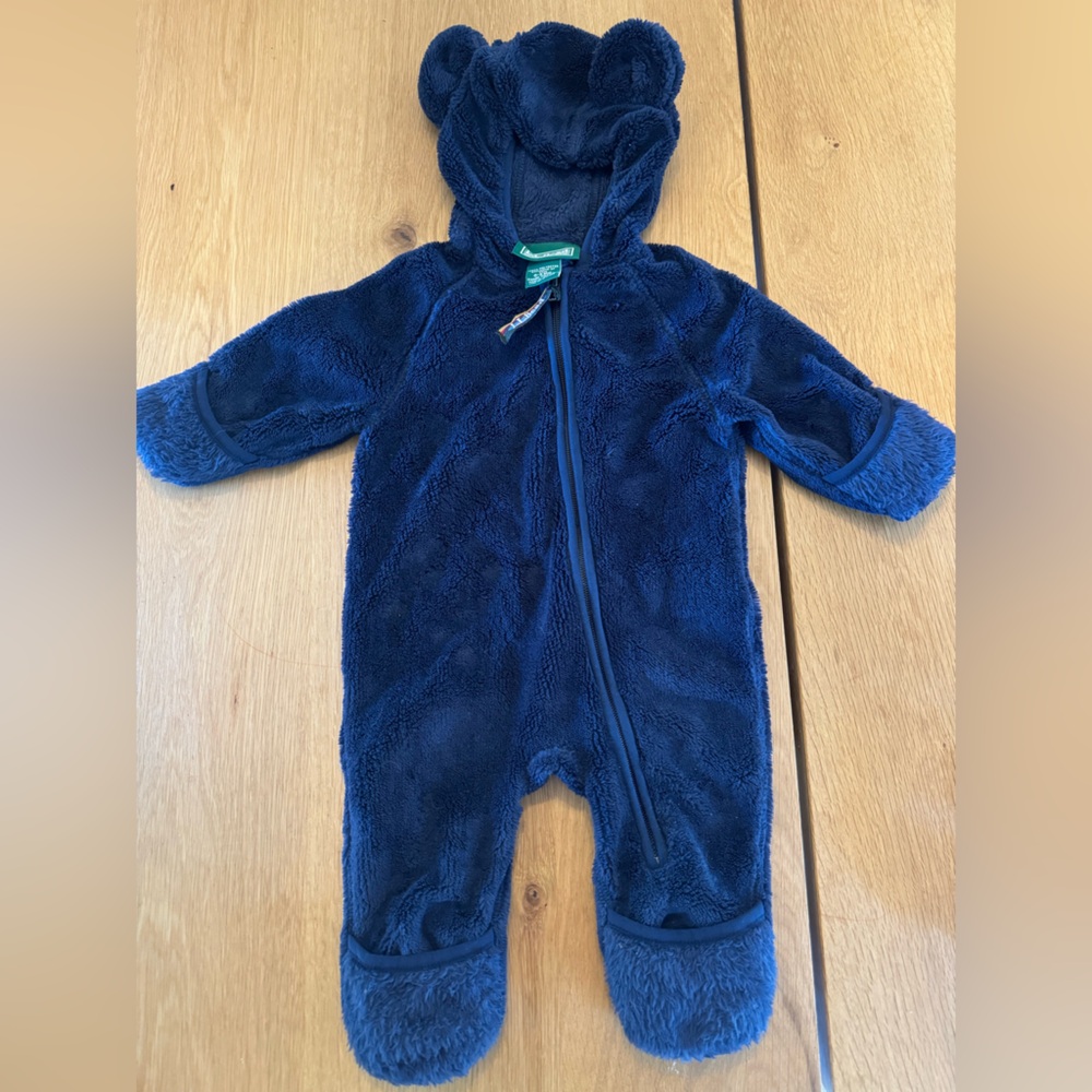 LL Bean boys navy infant bunting cozy hi-pile fleece navy bunting 0-3months